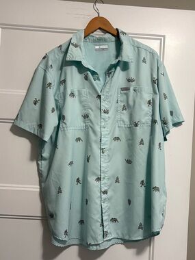 Columbia Men's Short-Sleeve Printed Button-Down Shirt - Light Aqua XL